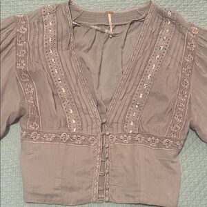 Elegant Free People Mauve Lace Trim Blouse XS